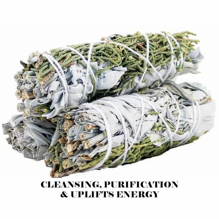 Smoke cleansing stick with white and juniper sage