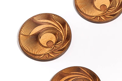 Art Deco Natural / Alder Wood Coaster Set Lucca