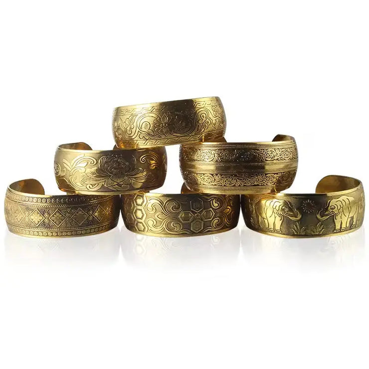 Tibetan Bronze Metal Carving Flower Elephant Cuff Bracelets& Bangles For Women Jewelry Gift - CosmicBlueprint7
