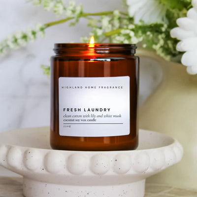 Highland Home Fragrance - Fresh Laundry | Cotton & Lily - 220g CocoSoy Candle Highland Home Fragrance