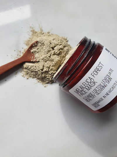 Melaleuca Forest Face Mask in glass jar with wooden lid
