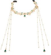 Goddess Bridal Headdress Fashion Golded Alloy Leaf Green Crystal Long Chain Tassel Head Chain Women's Forehead Jewelry Comic Blueprint7