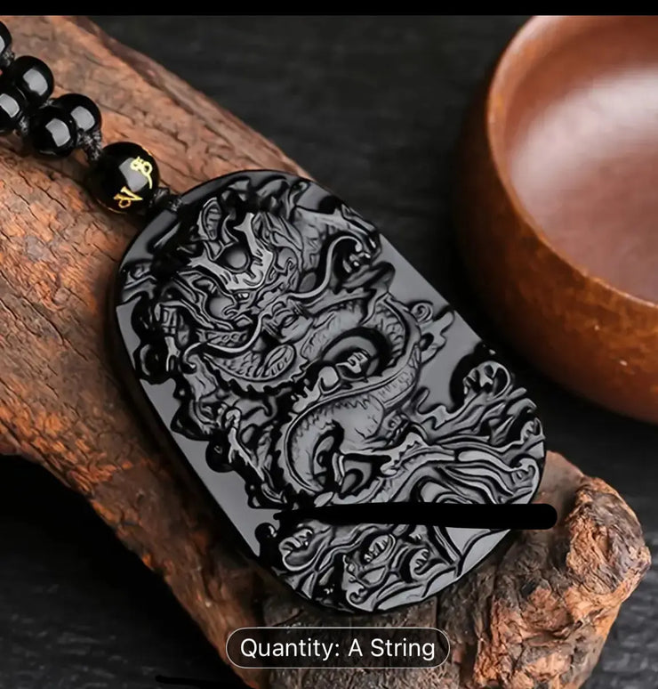 Natural Black Obsidian Dragon Amulet CosmicBlueprint7