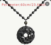 Men's Natural Obsidian Dragon Pixiu Necklace Pendant with Peace Buckle Amulet - Retro Style and Powerful Protection CosmicBlueprint7