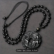 Men's Natural Obsidian Dragon Pixiu Necklace Pendant with Peace Buckle Amulet - Retro Style and Powerful Protection CosmicBlueprint7