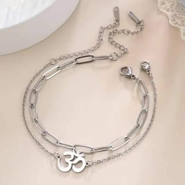 Dawapara Om Ohm Aum Charm Spiritual Pendant Stainless Steel Bracelet Yoga Jewelry Meditation Buddhist Spiritual Amulet - CosmicBlueprint7