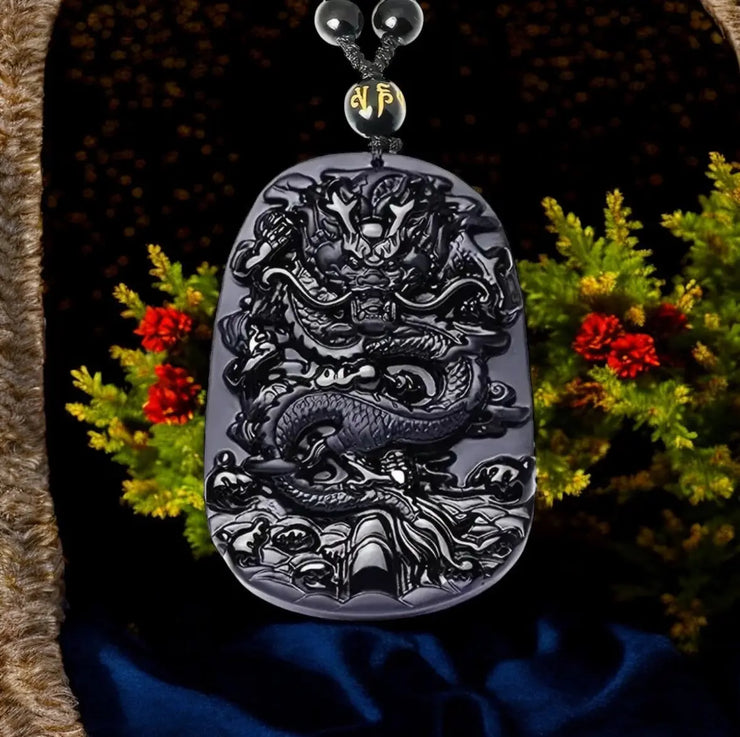 Natural Black Obsidian Dragon Amulet CosmicBlueprint7