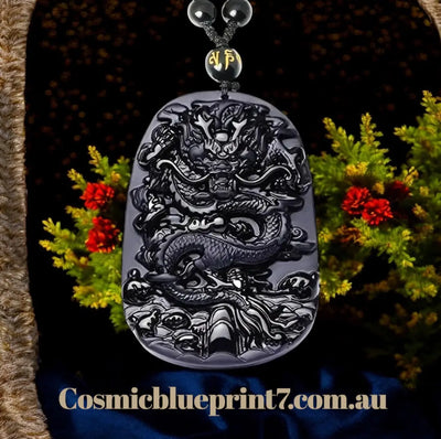 Natural Black Obsidian Dragon Amulet CosmicBlueprint7