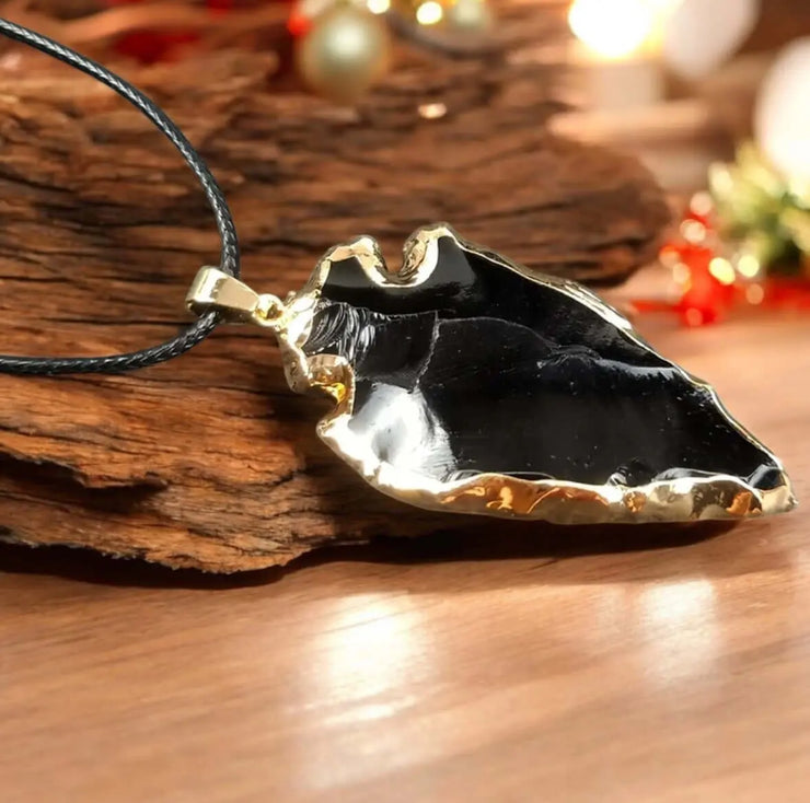 Natural black obsidian arrowhead jewelry