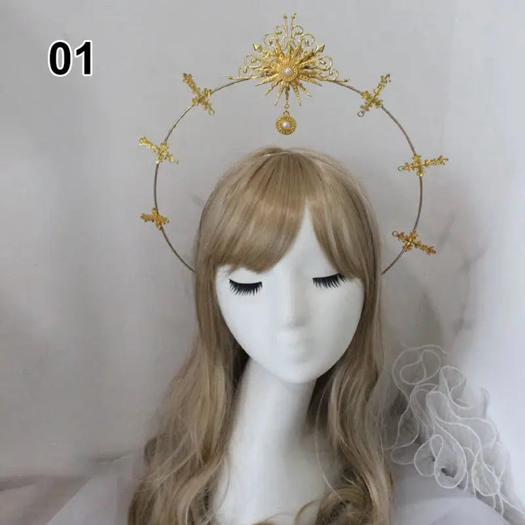 Baroque Style Diy Lolita Crown Material Church Sun Goddess Crown Virgin Mary Lolita DIY Tiara Crown Making Kit Hair Accessories CosmicBlueprint7