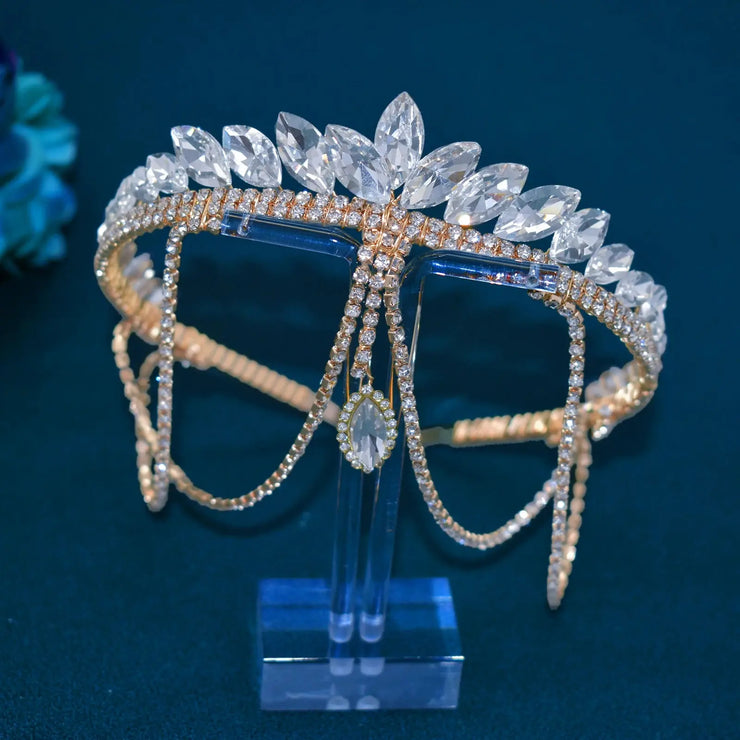 Goddess/Rhinestone Bridal Tiaras And Crowns Queen Diadem Crystal Wedding Headdress Bride Forehead Hairbands Bride Tiara Jewelry - CosmicBlueprint7