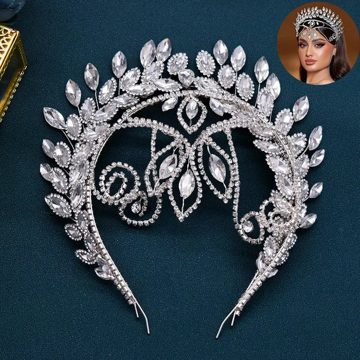 Goddess/Rhinestone Bridal Tiaras And Crowns Queen Diadem Crystal Wedding Headdress Bride Forehead Hairbands Bride Tiara Jewelry - CosmicBlueprint7