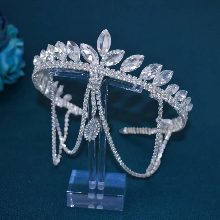 Goddess/Rhinestone Bridal Tiaras And Crowns Queen Diadem Crystal Wedding Headdress Bride Forehead Hairbands Bride Tiara Jewelry - CosmicBlueprint7