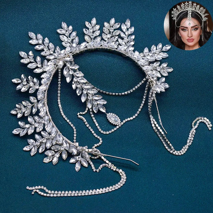 Goddess/Rhinestone Bridal Tiaras And Crowns Queen Diadem Crystal Wedding Headdress Bride Forehead Hairbands Bride Tiara Jewelry - CosmicBlueprint7