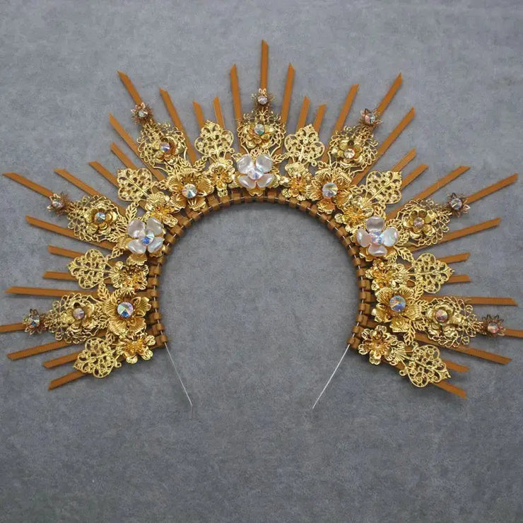 DIY Kit  Zip Tie Goddess Halo Crown Headpiece Gold Sunburst Celestial Pregnancy Maternity Headpiece Tiara - CosmicBlueprint7