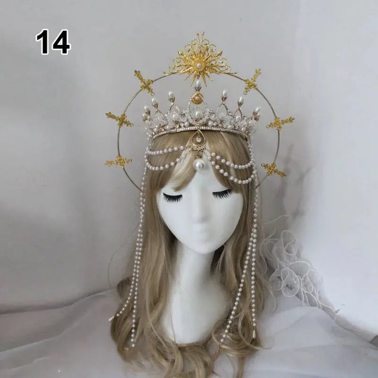 Baroque Style Diy Lolita Crown Material Church Sun Goddess Crown Virgin Mary Lolita DIY Tiara Crown Making Kit Hair Accessories CosmicBlueprint7
