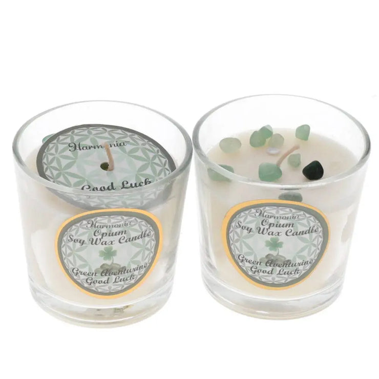 Crystal Votive Soy Candle - Good Luck Green Aventurine Opium WONDER IMPORTS AUSTRALIA