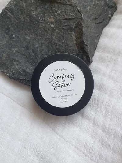 Comfrey Healing Salve in herbal remedy tin