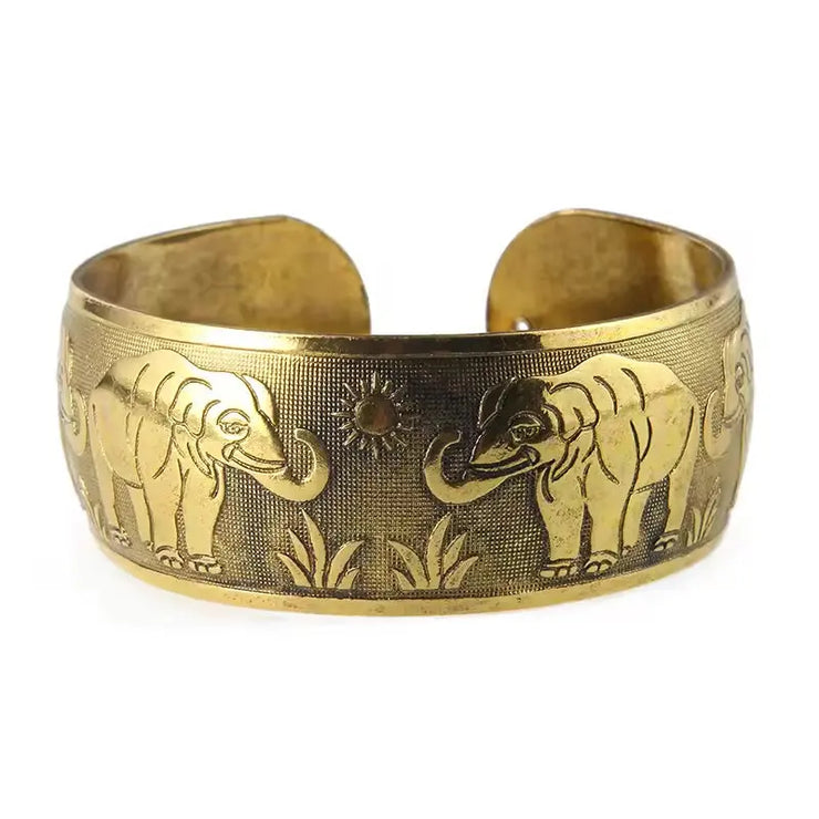 Tibetan Bronze Metal Carving Flower Elephant Cuff Bracelets& Bangles For Women Jewelry Gift Comic Blueprint7